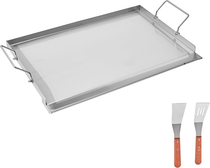 KFFKFF Griddle in Stainless Steel, Dimensions 23x16 inch, Flat Rectangular Plate, Suitable for BBQ Grill, Teppanyaki, Compact and Portable Cookware with Handle, Ideal for Camping