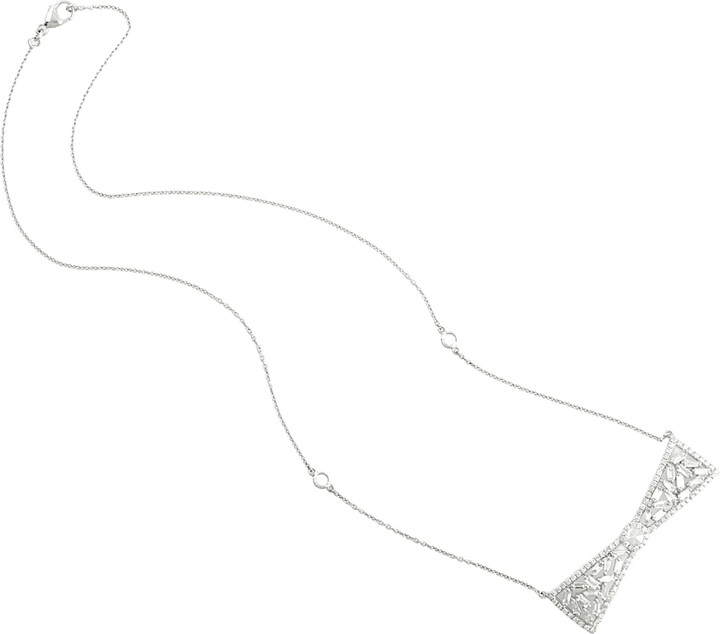 Artisan White / Gold Elegant Baguette-Cut Diamond Bow Necklace In White Gold