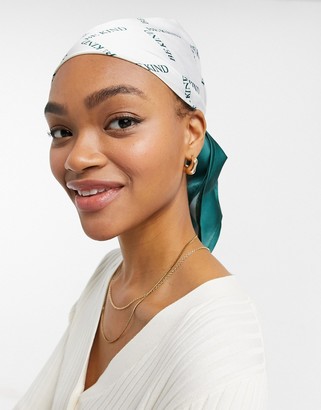 ASOS DESIGN polysatin medium headscarf in monogram be kind print -  ShopStyle Hair Accessories