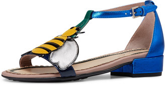 Gucci Metallic Leather Graphic Sandal, Youth