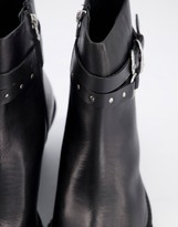 Thumbnail for your product : ASOS DESIGN cuban heel western chelsea boots in black leather with strap detail