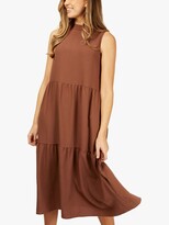 Thumbnail for your product : Trendyol Sleeveless Tiered Midi Dress, Brown