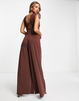 Thumbnail for your product : Rare London super wide leg keyhole front jumpsuit in brown