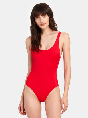 solid and striped red one piece