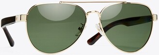 Tory Burch T-Logo Pilot Sunglasses, Polarized Lenses | Tortoise/Gold | OS
