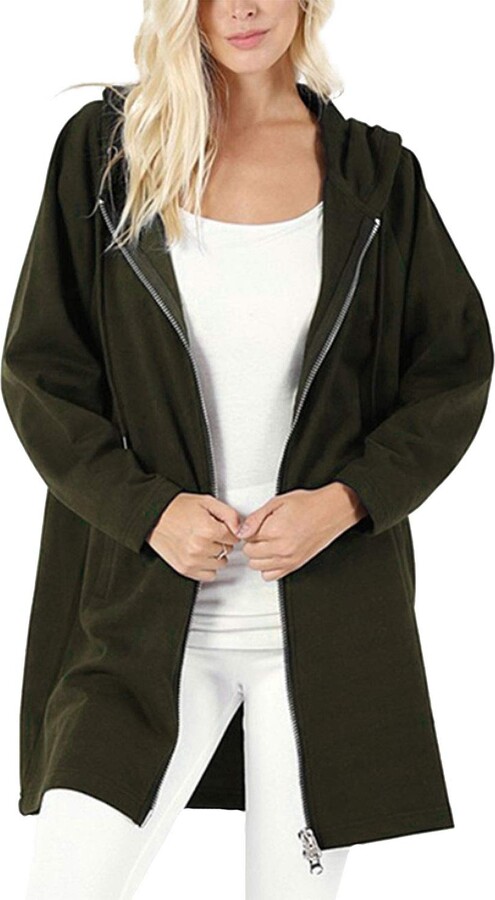 KIDSFORM Womens Long Hoodies Ladies Plain/Tie Dyed Hoodie Long Sleeves Zip Jacket with Pockets 
