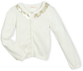 Billieblush Embellished Cotton Button-Front Cardigan, White, Size 4-8