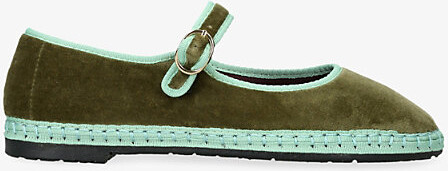Flabelus Womens Dark Green Vera Cotton-Velvet Ballet Flats Eur 40 / 7 Uk Women