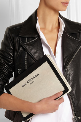 Balenciaga Leather-trimmed cotton-canvas shoulder bag