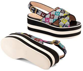 Gucci Velvet G lurex crossover platform sandal