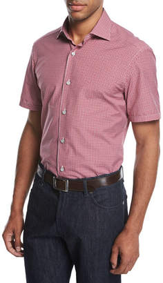 Ermenegildo Zegna Check Short-Sleeve Shirt, Medium Red