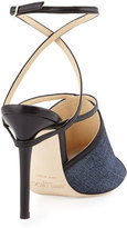 Thumbnail for your product : Jimmy Choo Flora 100mm Leather Crisscross Sandal, Light Indigo/Black