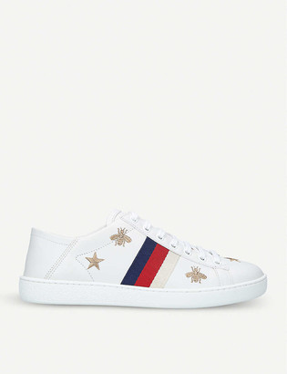 Gucci Women's New Ace bee-embroidered leather trainers