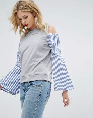 ASOS Design Sweatshirt with Cold Shoulder and Fluted Shirt Sleeve