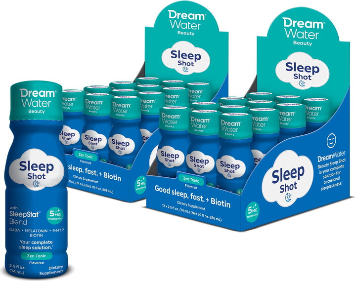 Dream Water Beauty Sleep Aid Drink Supplement; Melatonin 5mg, GABA, 5-HTP, plus Biotin for healthy skin, hair and nails; 2.5 oz liquid sleep shots, Zen Tonic 24-Count