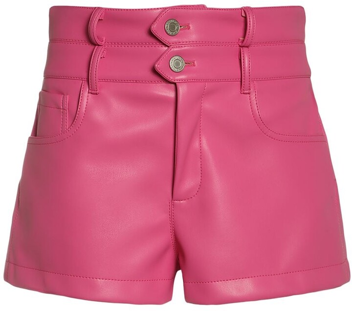 High Waisted Faux Leather Shorts, Hot Pink Leather Shorts