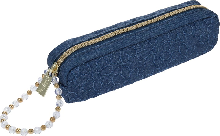 Packed Party Women’s Denim Daisy Pencil Pouch, Blue