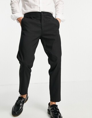 Selected smart pants in slim tapered fit with elasticated waist in black -  ShopStyle Chinos & Khakis