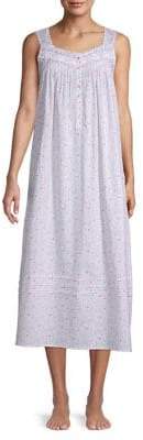 Eileen West Floral Lace-Trimmed Cotton Nightgown