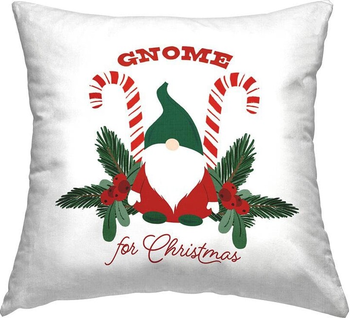 Gnome For Christmas Holiday Elf Candy Canes Green Print Polyester 18in. X 18in. Throw Pillow