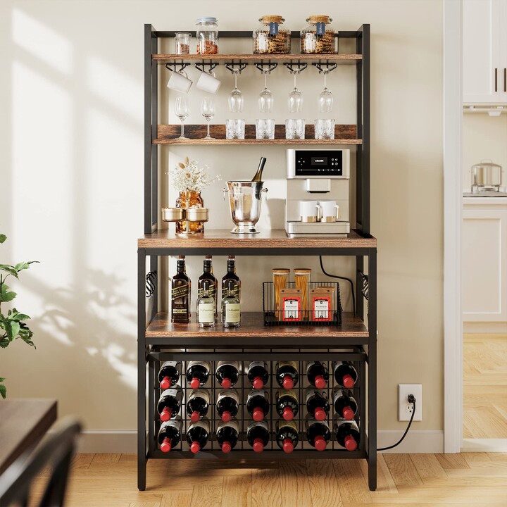 Sunnydaze Lavina Wine Cabinet with Glass and Bottle Storage Shelves