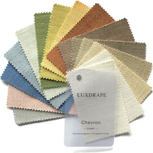 LuxDrapeChevronLinenCurtainFabricHerringboneWeaveSampleBooklet,FabricColorSwatches,15Colors,1KitforDiningroom