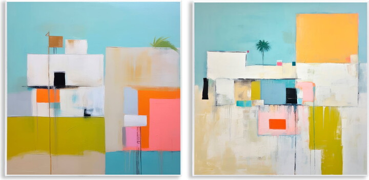 Stupell Industries Abstract Square Block Apartment Buildings & Architecture Painting Unframed Art Print Wall Art, 12 x 12, Set of 2