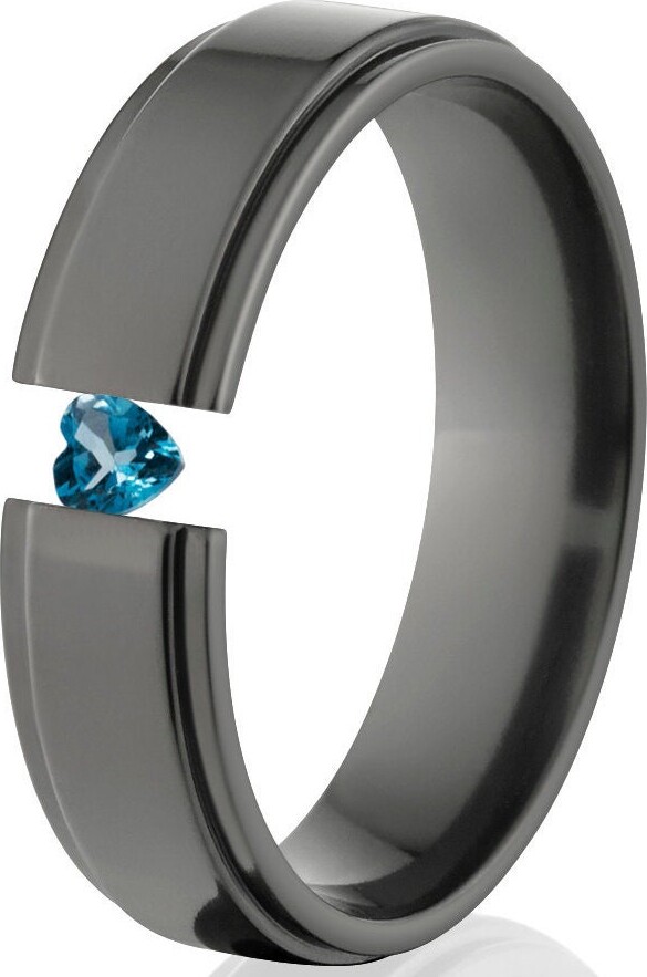 Etsy Tension Set Rings Heart Blue Topaz 6mm Black Zirconium Bz-6Rc-P-Heart-Tension