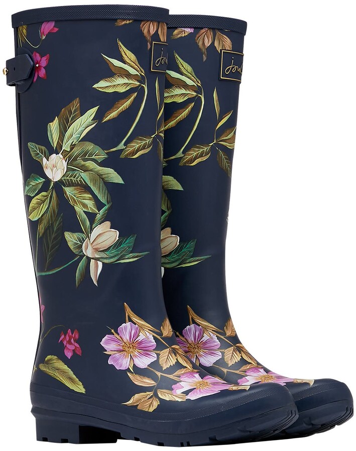 Black/Pink Floral A&H Footwear Girls Children Youth Black Pink Floral Flower Pull On Waterproof Wellies Rain Mud Puddle Wellington Boots UK 12-5
