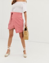 Thumbnail for your product : ASOS DESIGN utility linen wrap mini skirt