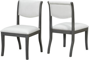Hokku Designs Solid Hardwood Frame Oak Gray Upholstered 2 Dining Chairs - Traditional Style, Curved Lines, Thick Padded Cushions, Ergonomic Backrests, Ideal For Roo