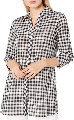 Foxcroft Women's Plus Size 3/4 Sleeve Rosita Gingham Tunic