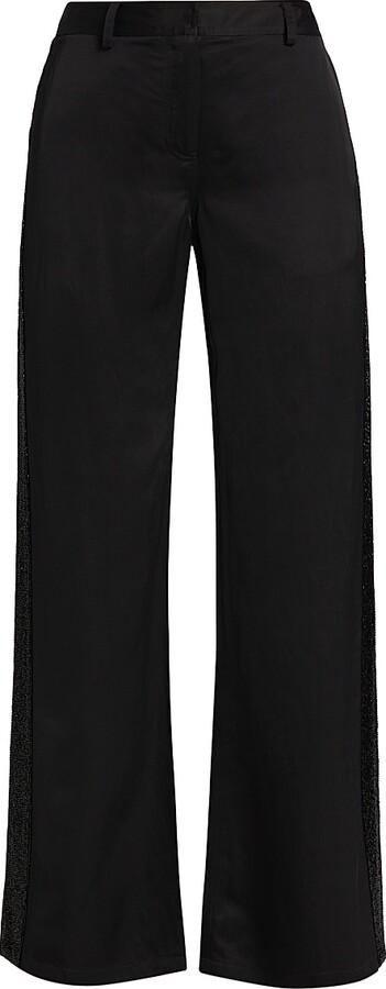 TWP Women's Howard Beaded Linen-Blend Straight-Leg Pants - Black - Size 2