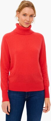 White + Warren Candy Red Cashmere Ribbed Trim Turtleneck