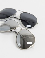 Thumbnail for your product : SVNX 2 pack aviator sunglasses with silver and black lens