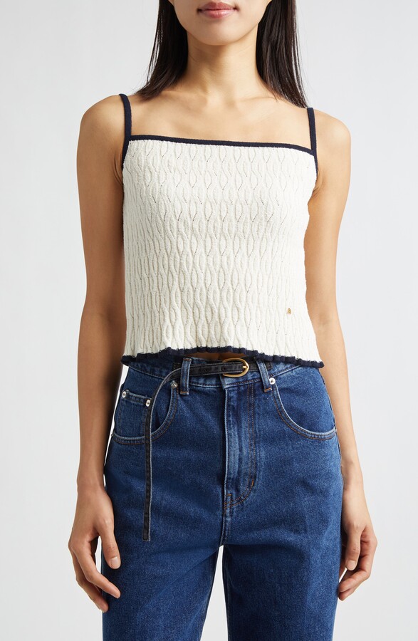 EENK Contrast Trim Pointelle Cable Knit Camisole
