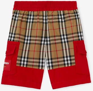 Burberry Childrens Check Panel Cotton Blend Shorts Size: 14Y