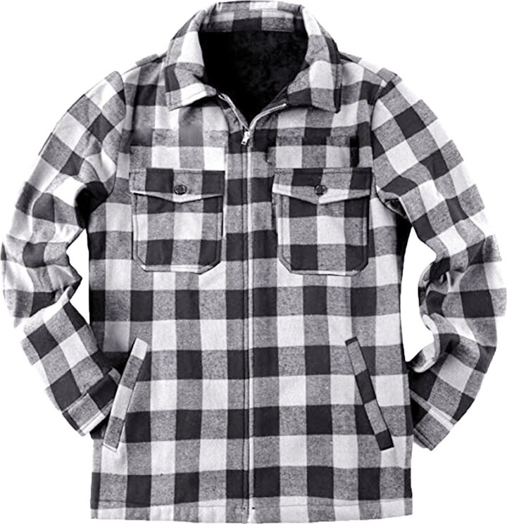 Kangyan Men's Flannel Shirt Jacket Slim Fleece Jacket Men's Hooded