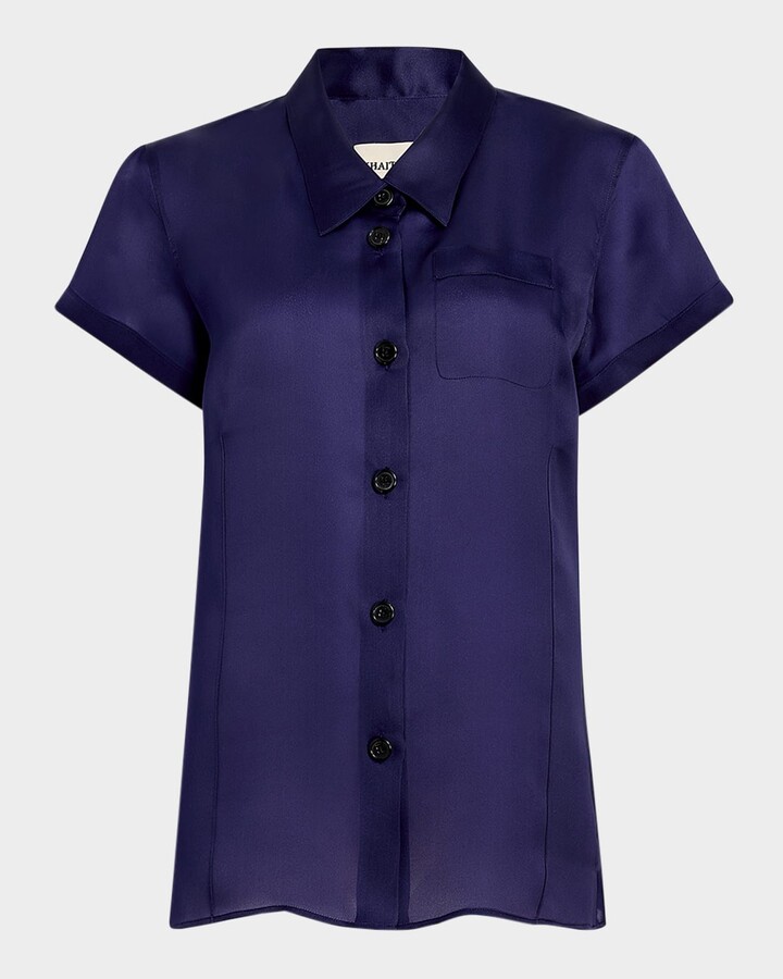 KHAITE Keefe Short-Sleeve Silk Shirt