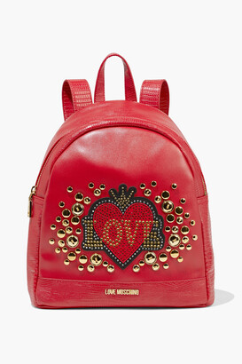 Love Moschino Embellished smooth and lizard-effect faux leather backpack