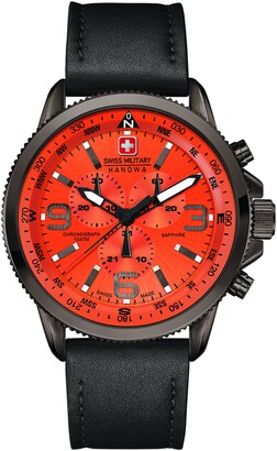 Swiss Military Arrow Men's Quartz Watch with Orange Dial Chronograph Display and Black Leather Strap 6-4224.30.079