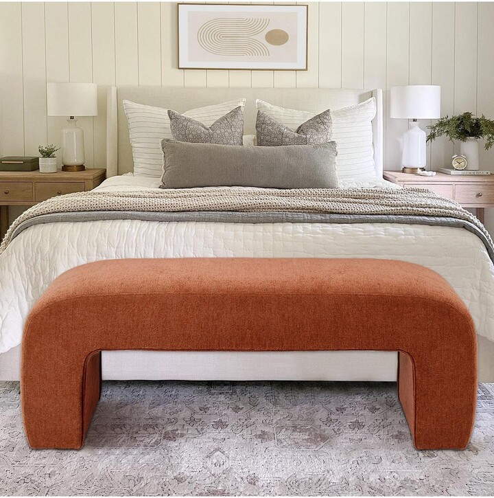 47\ Upholstered Scroll Velvet Waterfall Bench/Chenille Entryway Bench-Maison Boucle