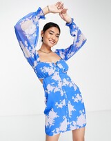 Thumbnail for your product : ASOS DESIGN blouson sleeve mini dress with bust detail in blue large scale floral