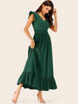 Thumbnail for your product : Shein Solid Contrast Lace Ruffle Hem Longline Dress