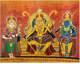 Bungalow Rose Goddess Durga With Lord Balaji And Krishna | Acrylic On Canvas | By Anupam Upadhyay