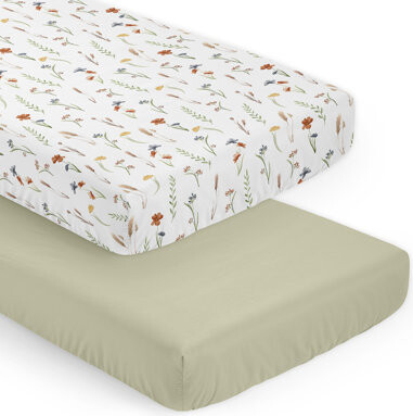 Watercolor Floral Garden Sage Green 2 Pack Fitted Crib Sheet by Sweet Jojo Designs