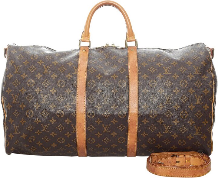 Louis Vuitton Keepall Bandouliere 50 Nigo Brown Stripe Monogram Heart  Travel Bag