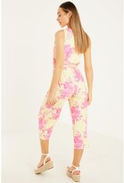 Thumbnail for your product : Quiz Ity Floral Sleeveless High Neck Tie Waist Culotte Jumpsuit - Yellow