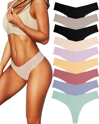 ALL OF ME Seamless Thongs for Women No Show Panties V-waisted Stretch  Breathable Sexy Thong Underwear 9 Pack XS-L - ShopStyle