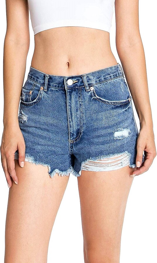 Love Tree High-Key Distressed Denim Shorts In Blue